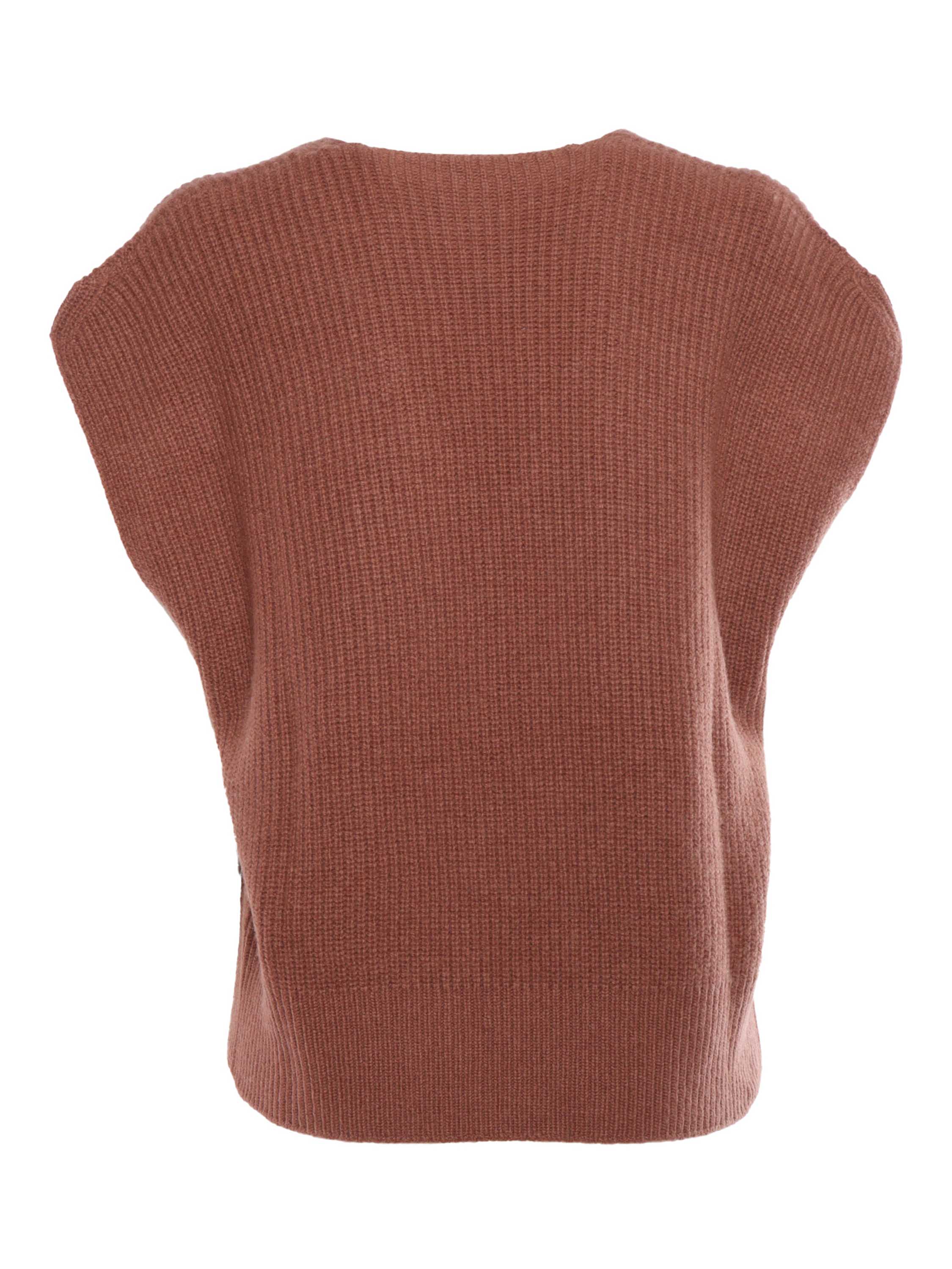 V-Neck Vest Brown Extrafine Merino Wool Knitted