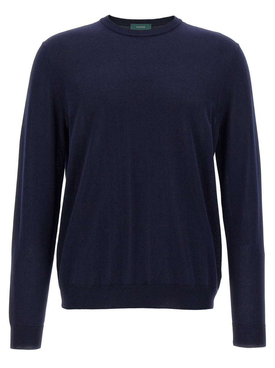 Zanone Crew Neck Cotton Sweater — Navy