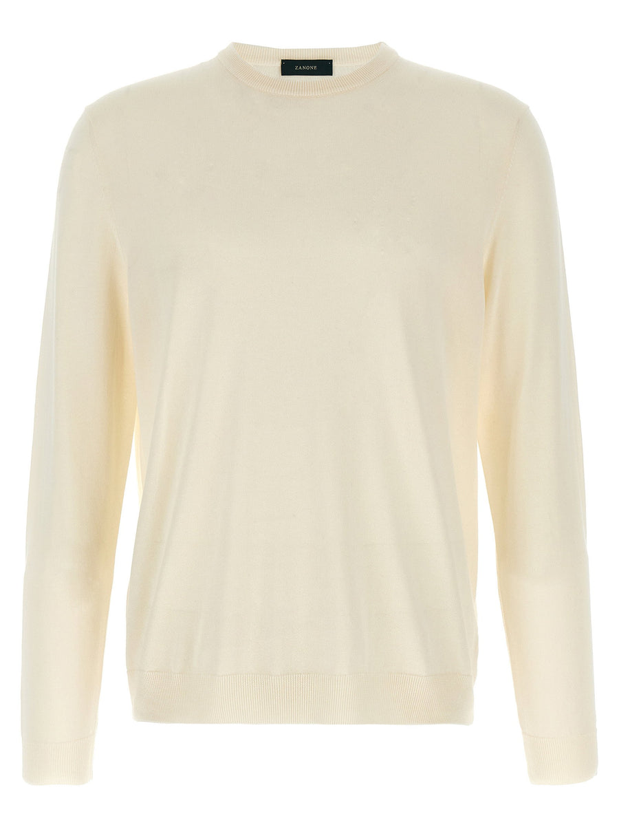 Zanone Crew Neck Cotton Sweater — Cream