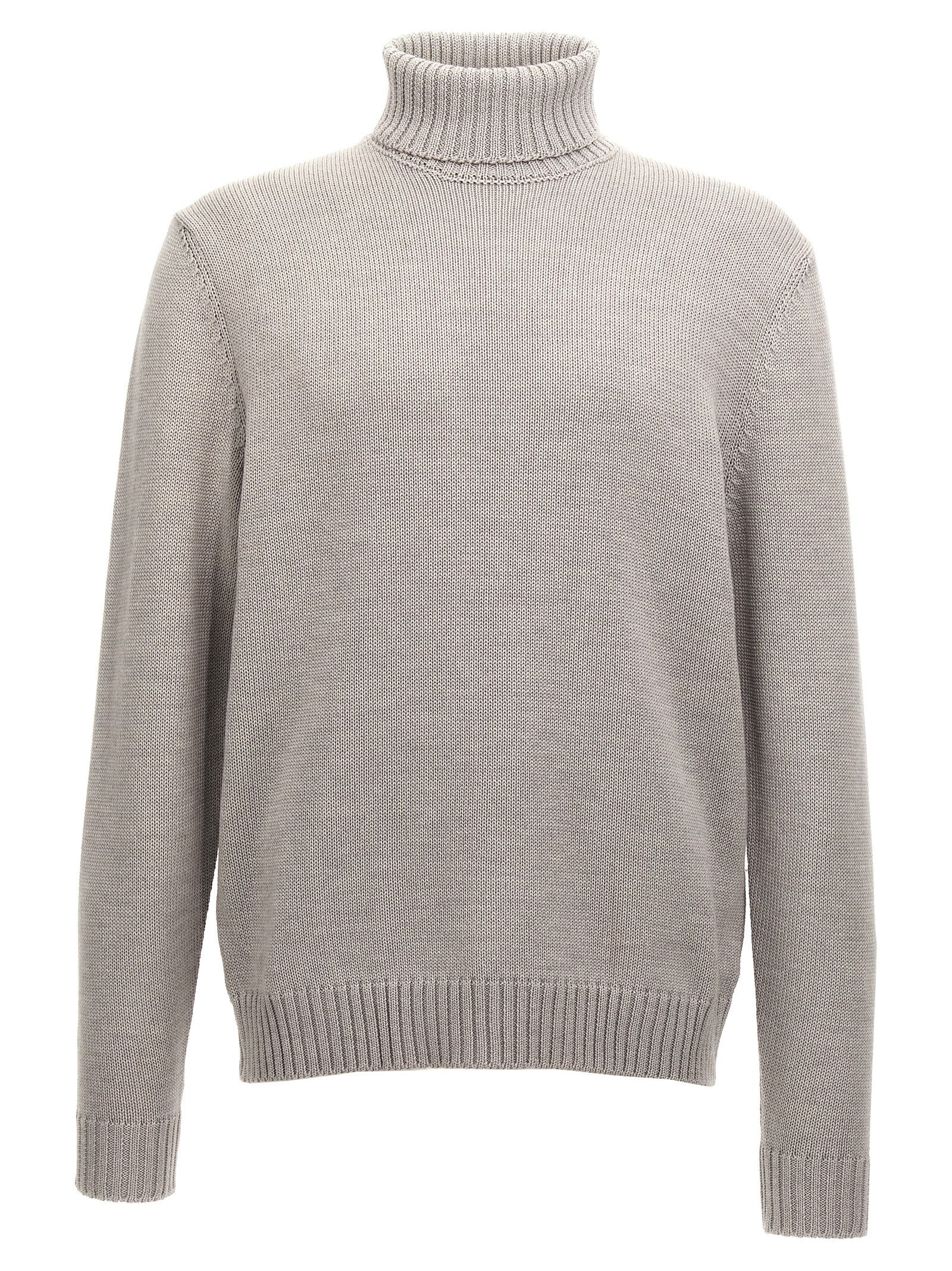 Turtle-Neck Sweater Gray Virgin Wool Sweater, Cardigans