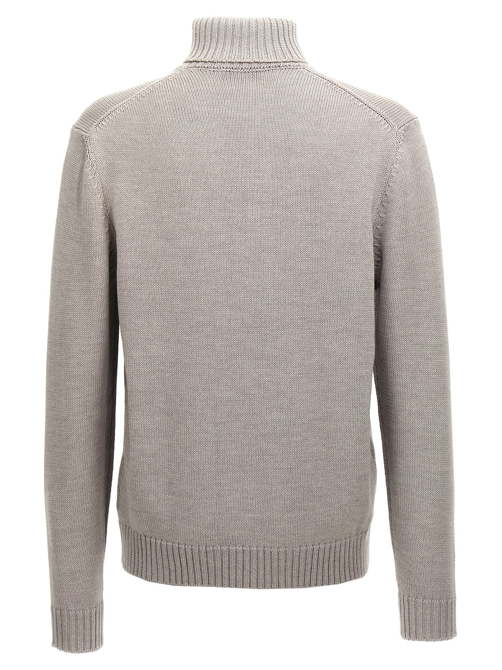 Turtle-Neck Sweater Gray Virgin Wool Sweater, Cardigans