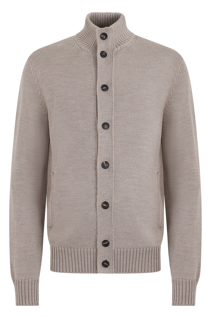 Cardigan With Button Closure Beige Virgin Wool Cardigans