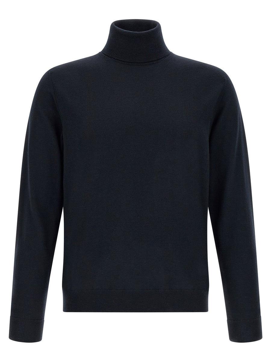 Zanone Virgin Wool Turtleneck Sweater — Navy