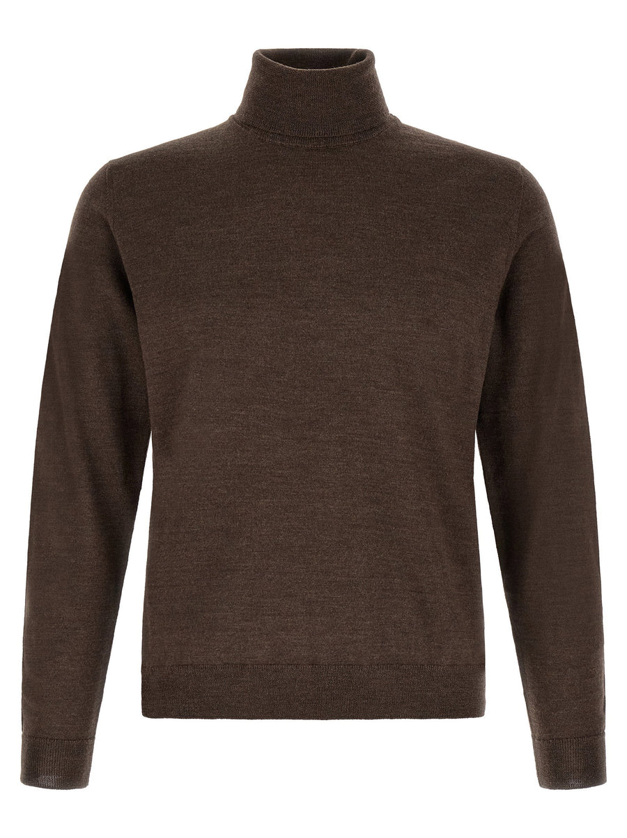 Zanone Virgin Wool Turtleneck Sweater — Brown