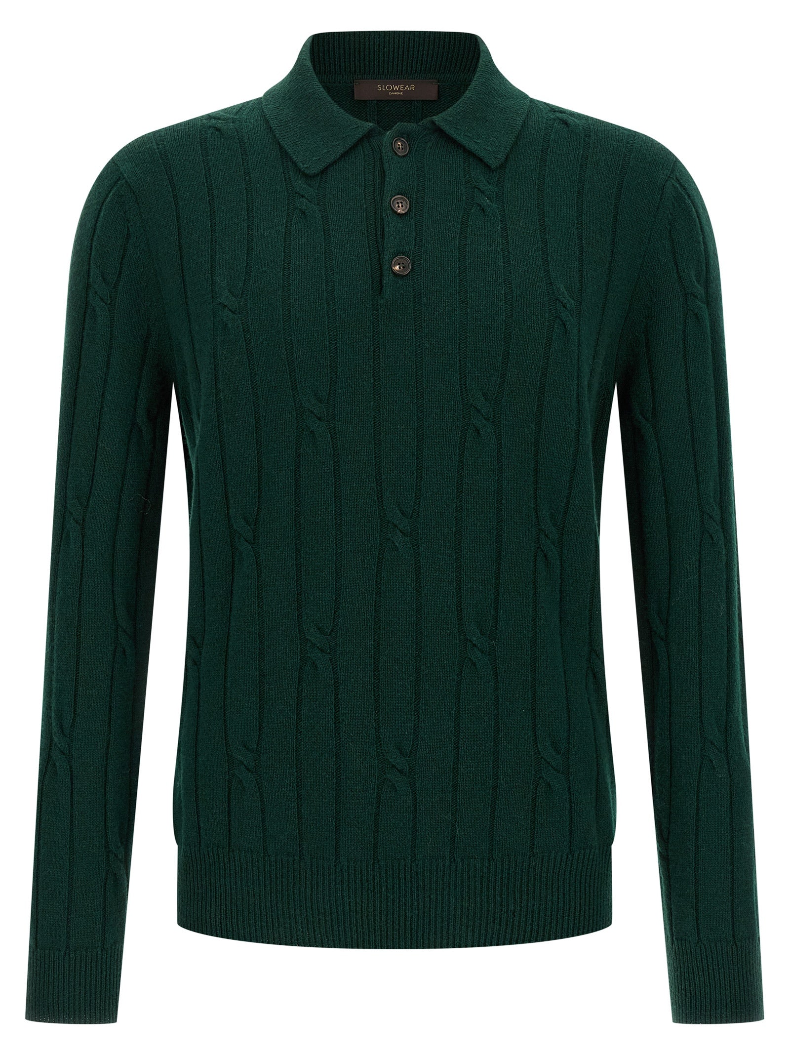 Braided wool polo shirt Green Virgin Cachemire