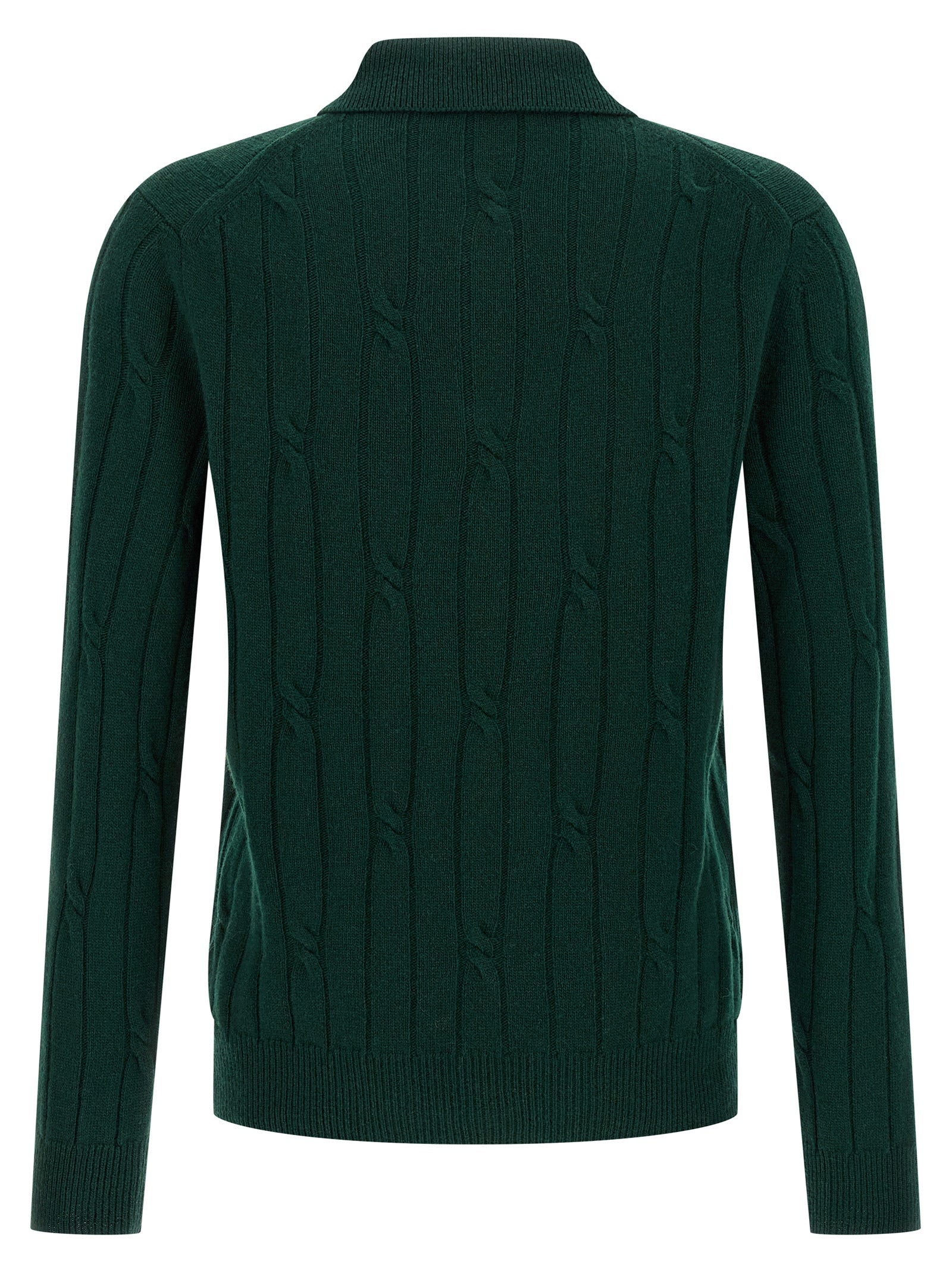 Braided wool polo shirt Green Virgin Cachemire
