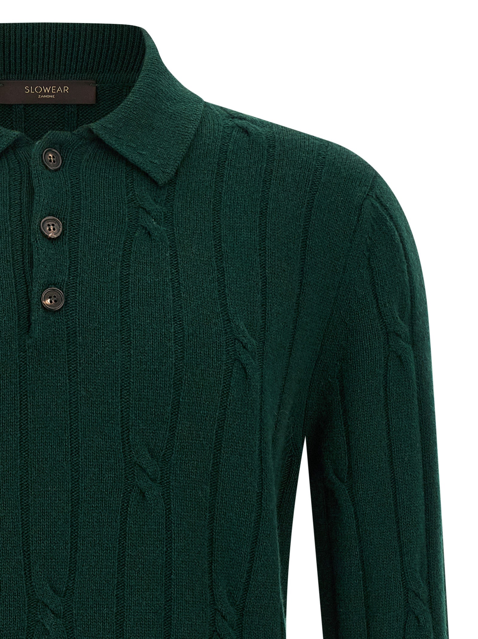 Braided wool polo shirt Green Virgin Cachemire