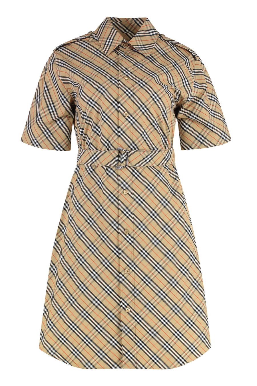 Cotton Shirtdress With Coordinated Waist Belt Beige Dress