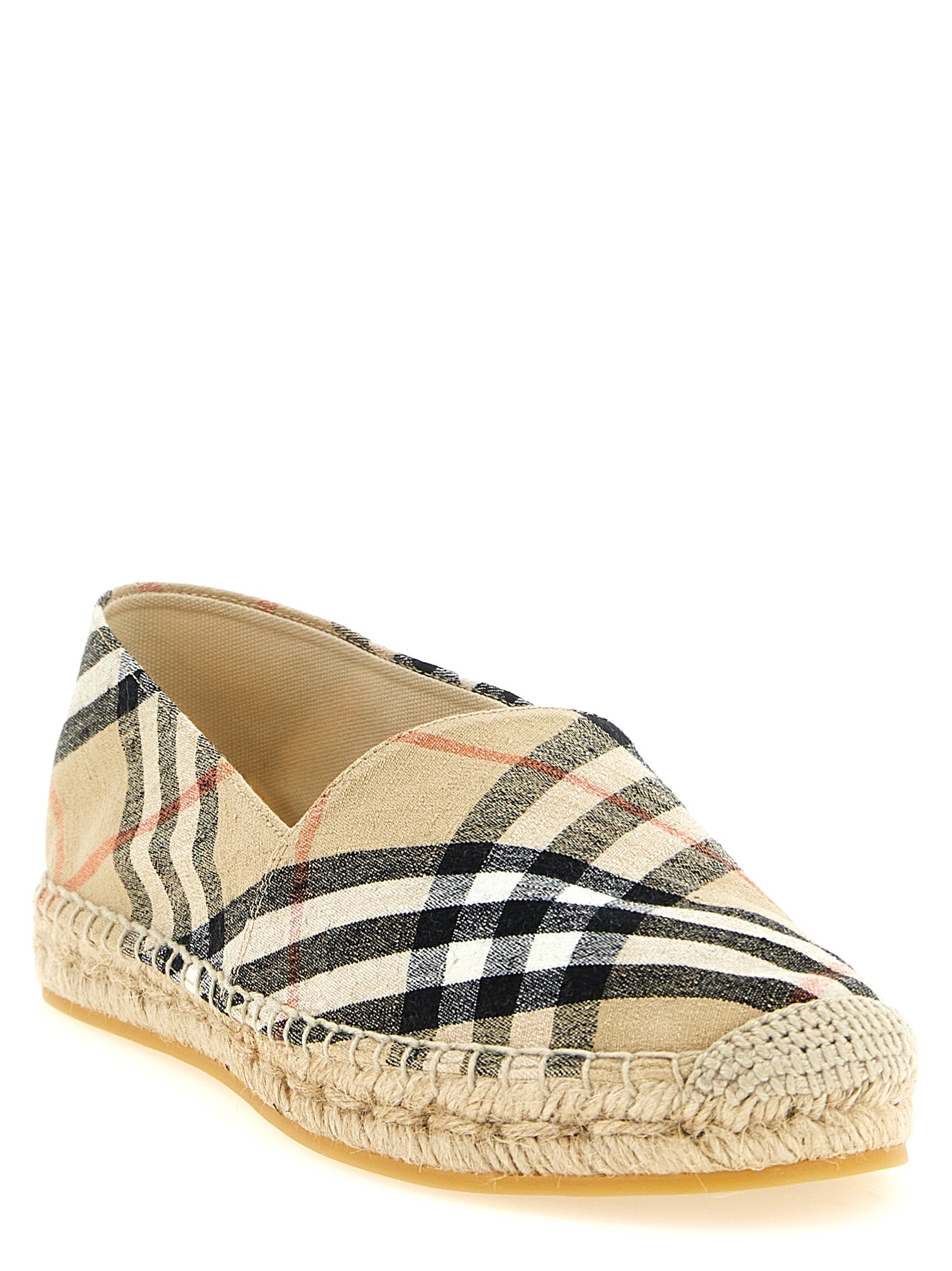 Check Espadrilles Beige Linen Elastane Flat Shoes