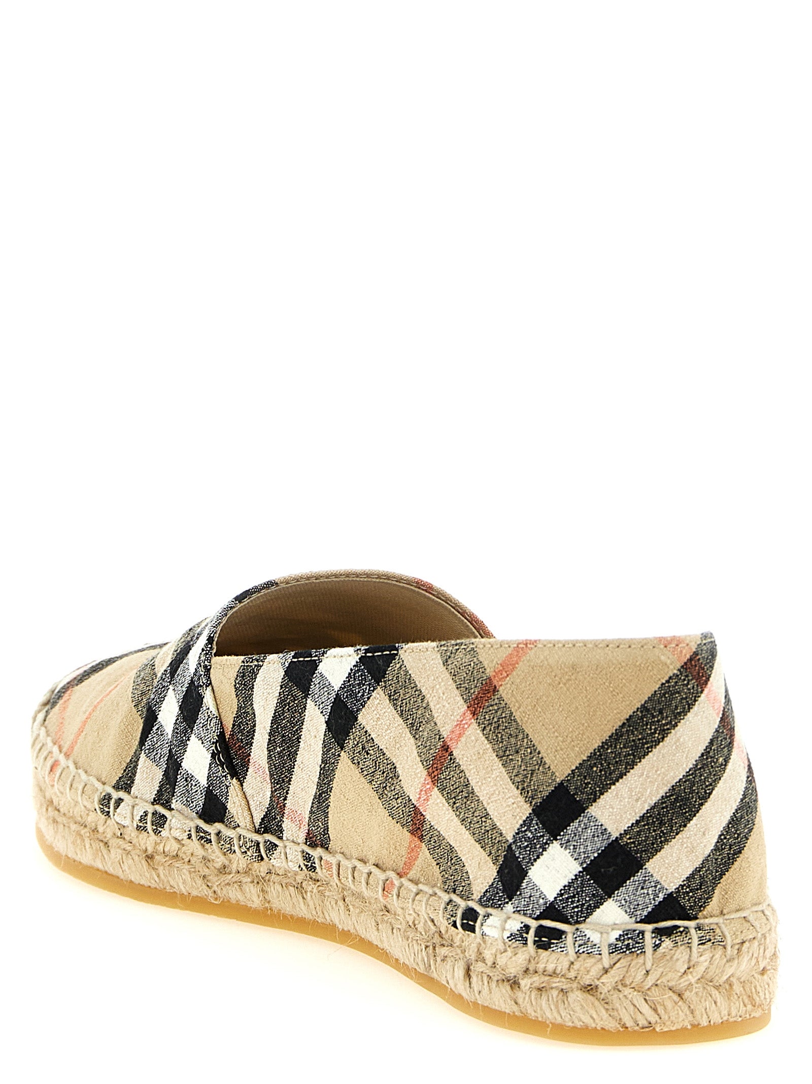 Check Espadrilles Beige Linen Elastane Flat Shoes