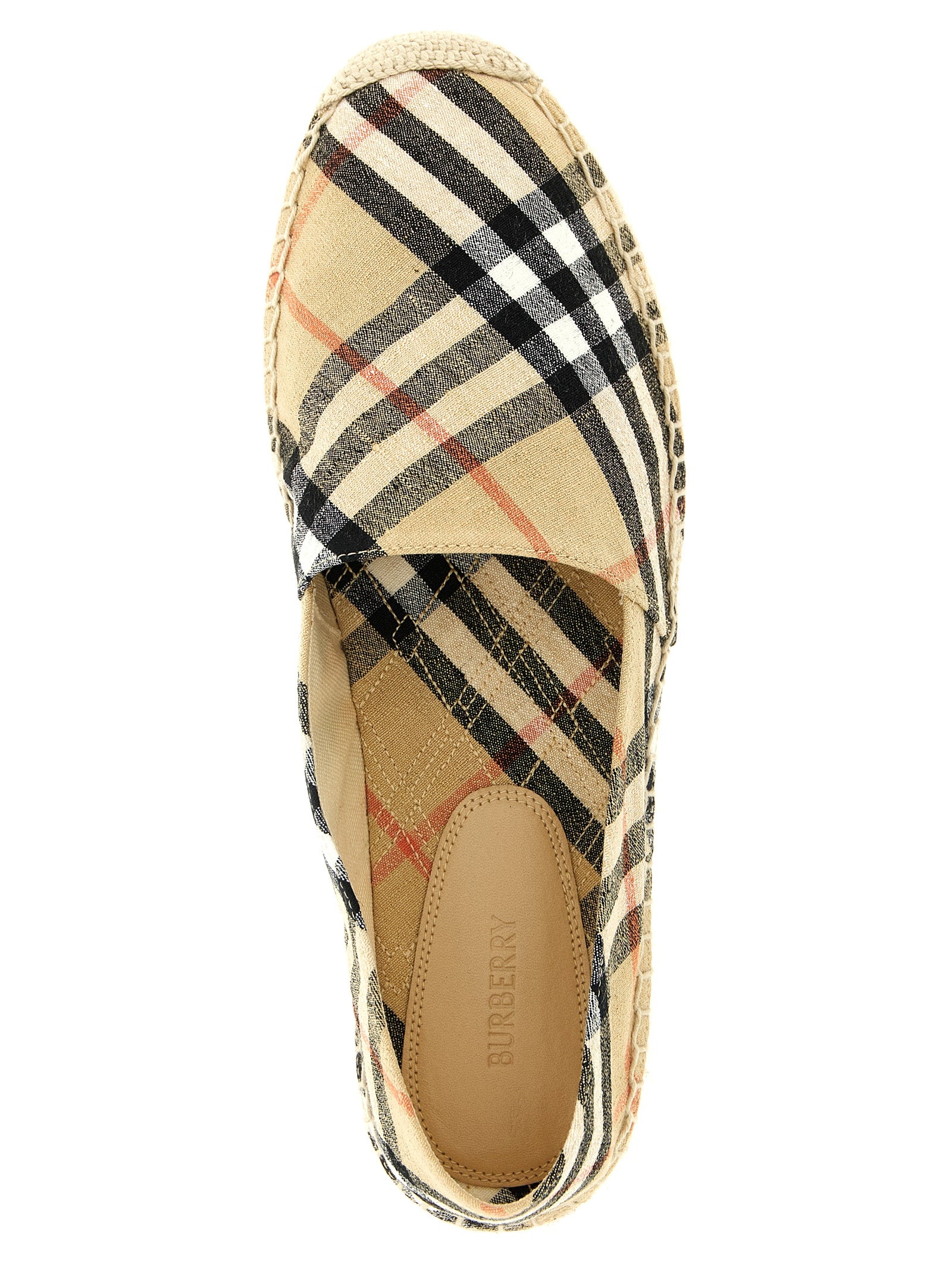Check Espadrilles Beige Linen Elastane Flat Shoes