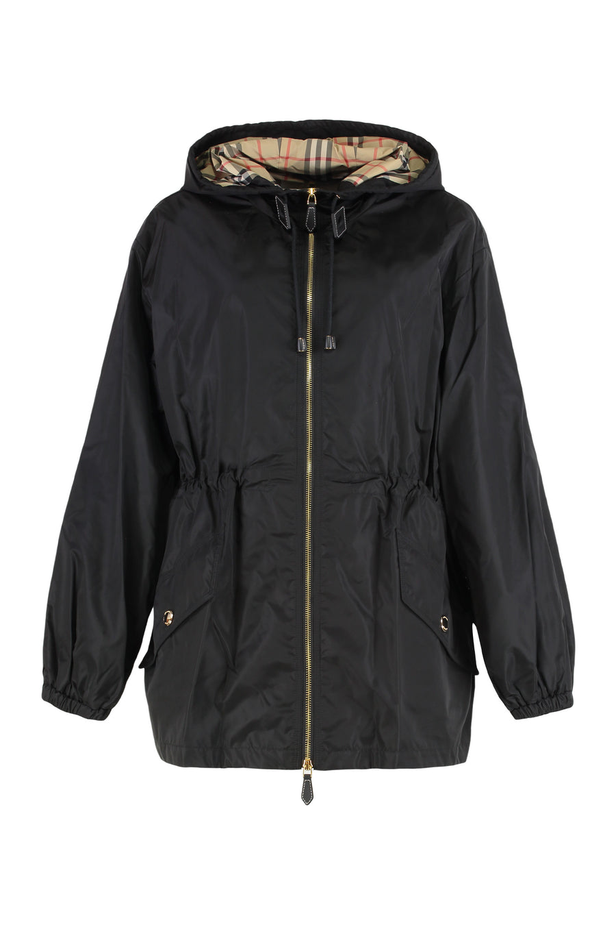 Hooded Windbreaker Jacket Black Polyester Trench & Raincoats