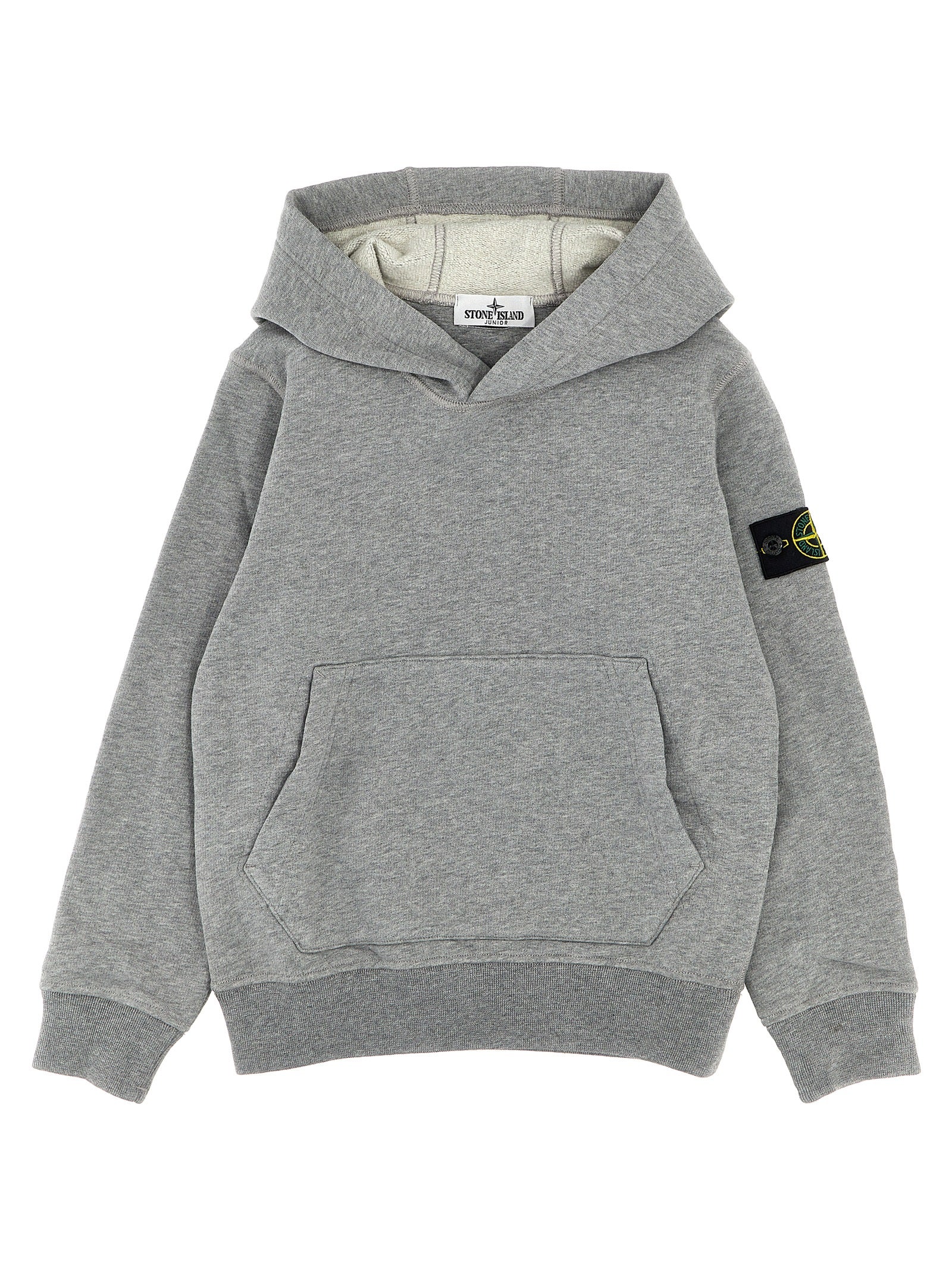 Logo Patch Hoodie Gray Cotton Sweatshirt