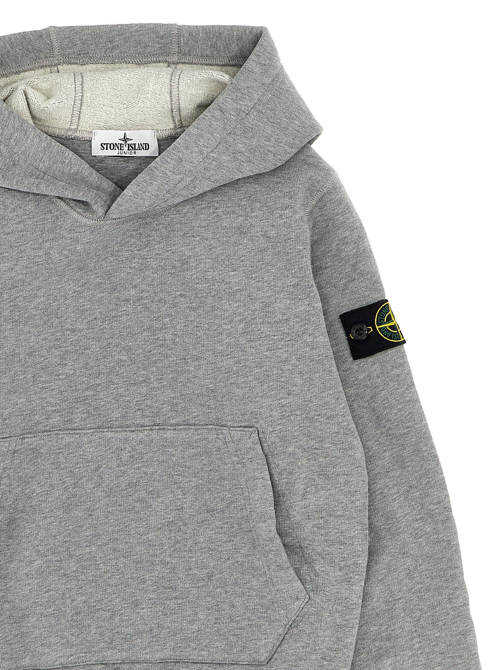 Logo Patch Hoodie Gray Cotton Sweatshirt