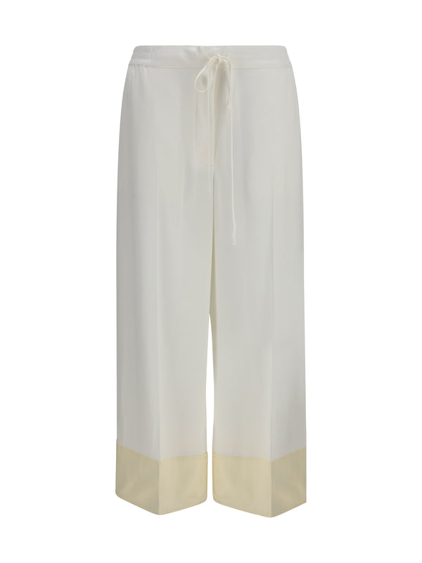 Pants Satin Drawstring White Viscose Trousers