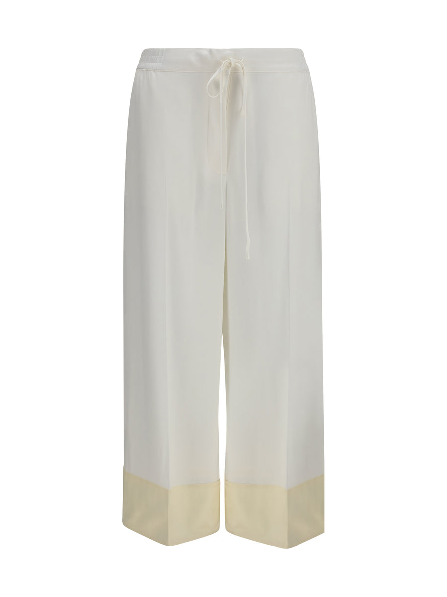 Pants Satin Drawstring White Viscose Trousers