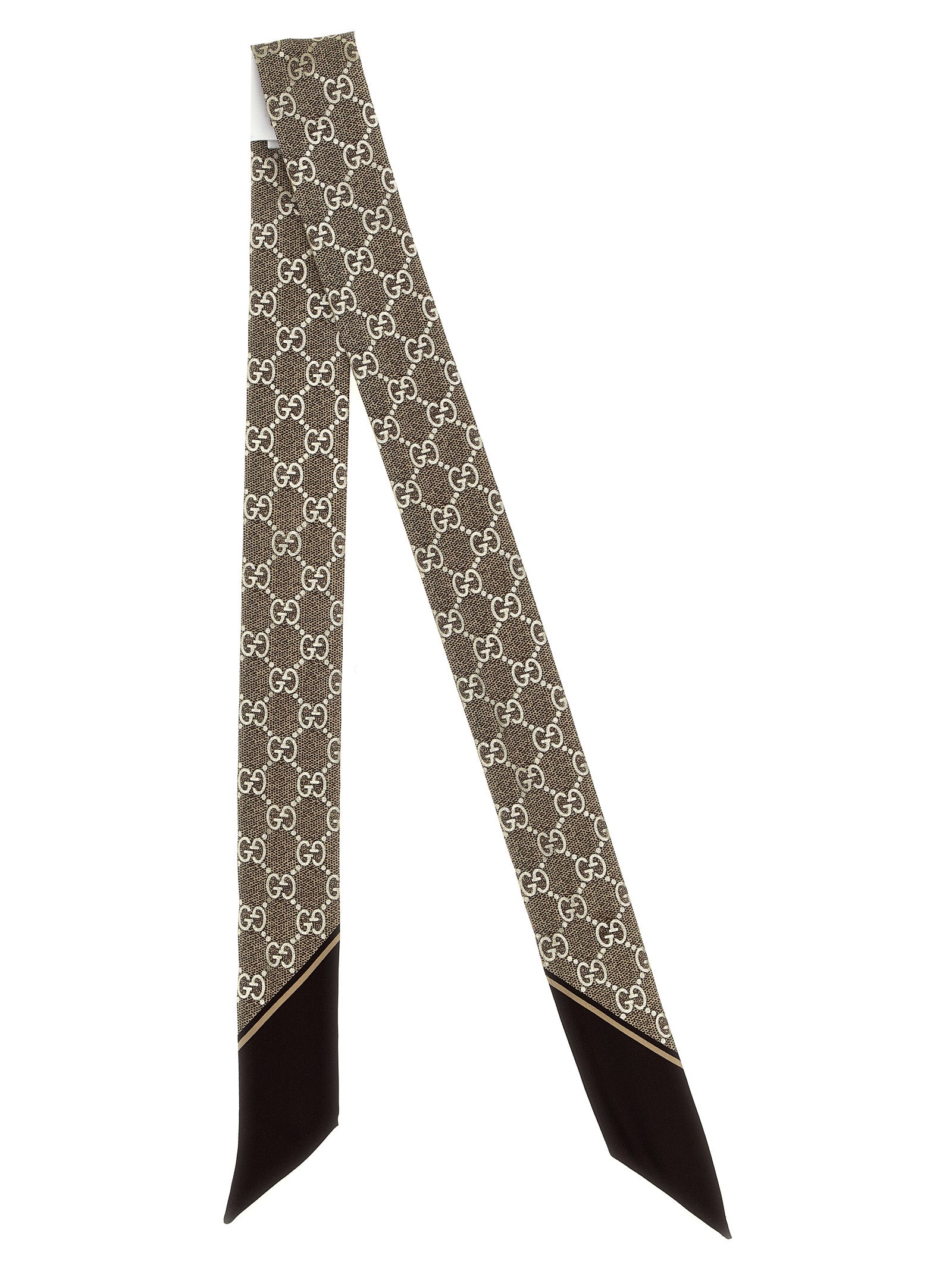 Gg Lamé Scarf Brown Silk Scarves, Foulards