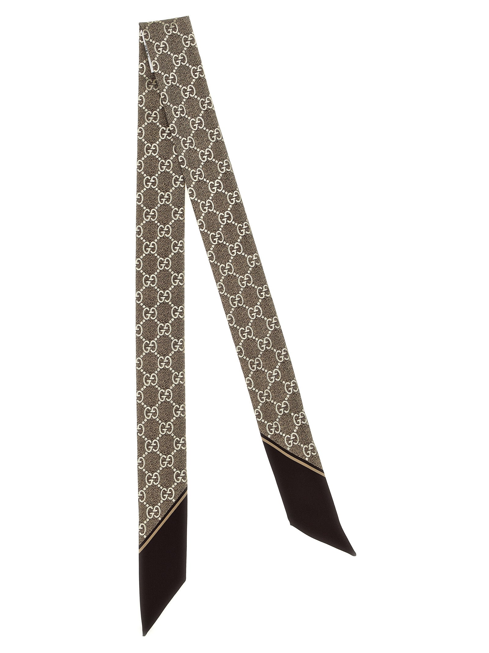 Gg Lamé Scarf Brown Silk Scarves, Foulards