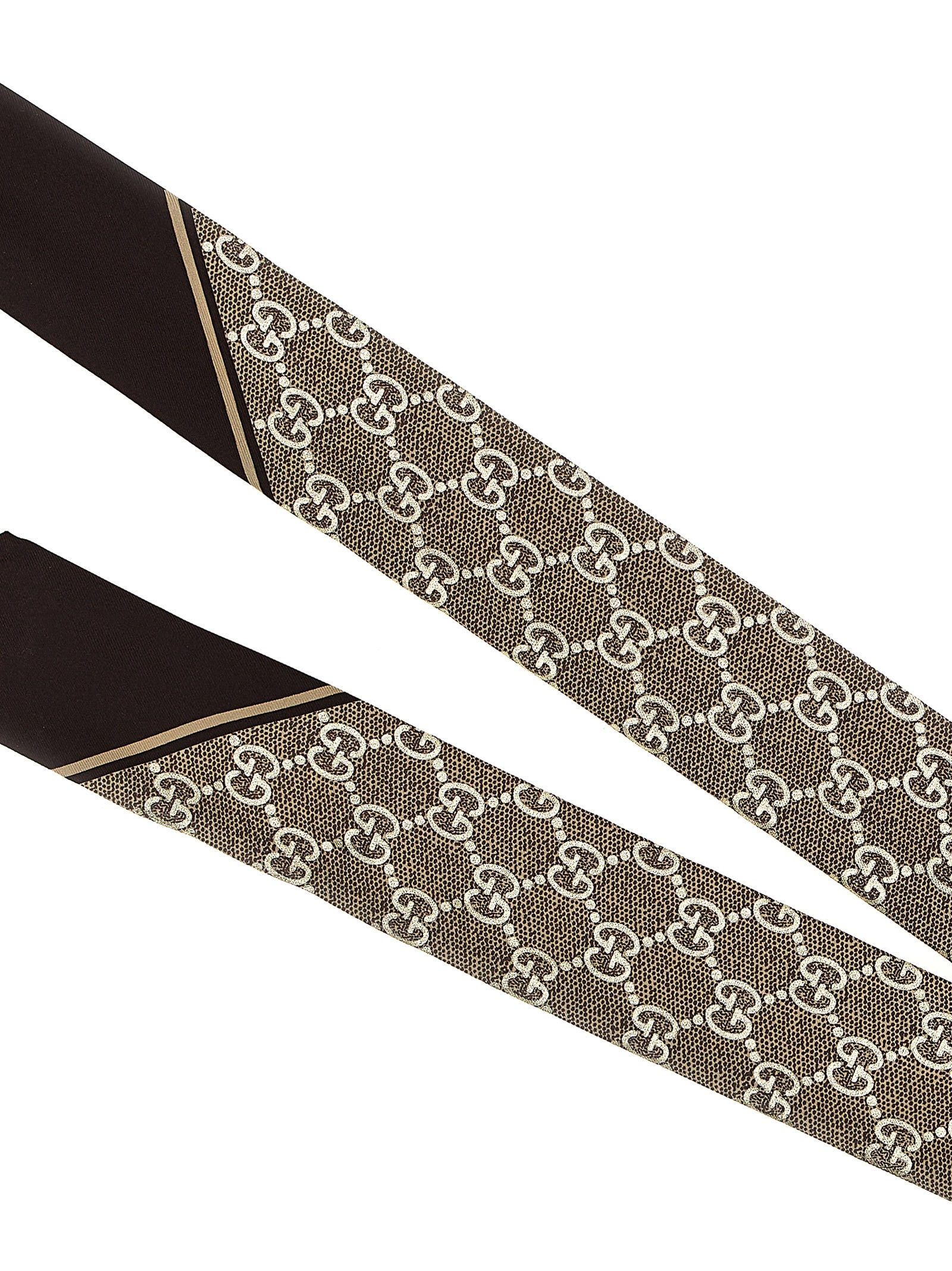 Gg Lamé Scarf Brown Silk Scarves, Foulards