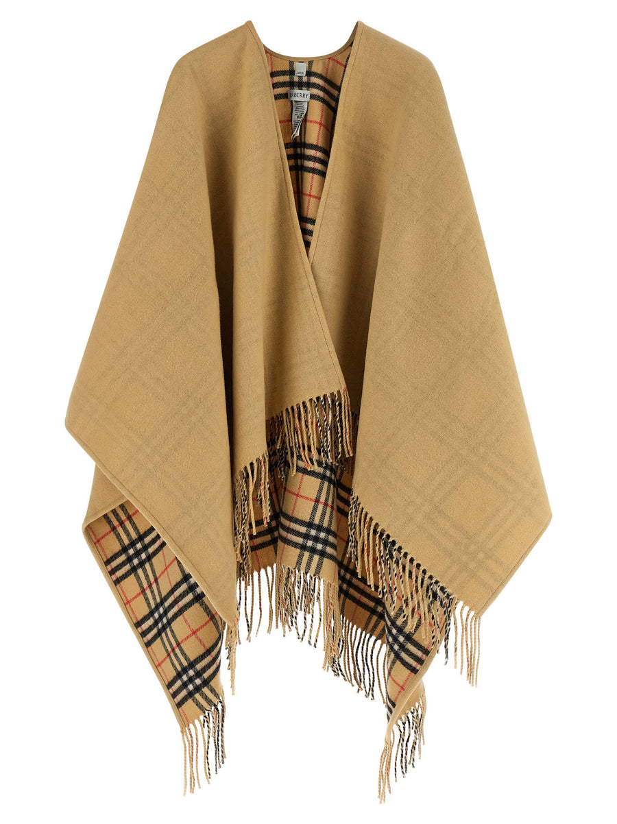 Burberry Burberry Check Reversible Wool Cape — Camel