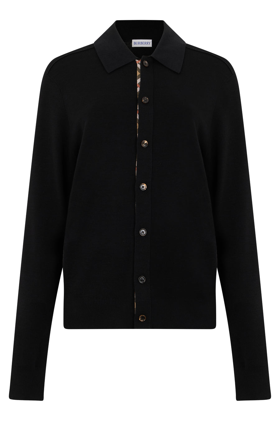 Long-Sleeve Polo Shirt Black Wool