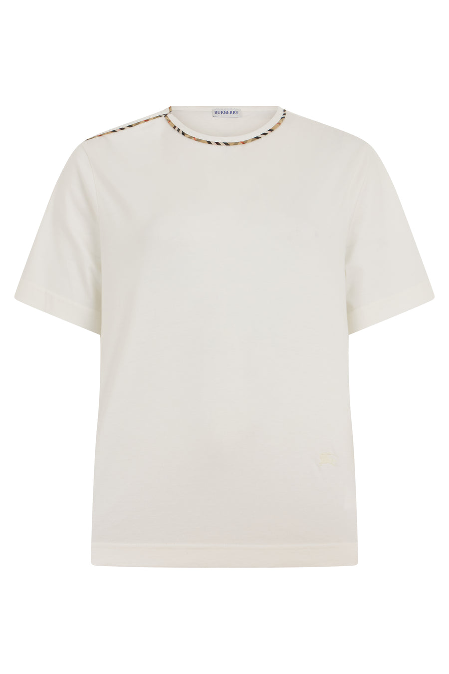 Short-Sleeve T-Shirt With Tartan Trim White Cotton T-shirts & Jerseys