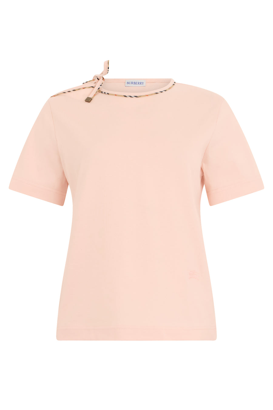 T-Shirt With Tartan Detail, Compact Pink Cotton T-shirts & Jerseys