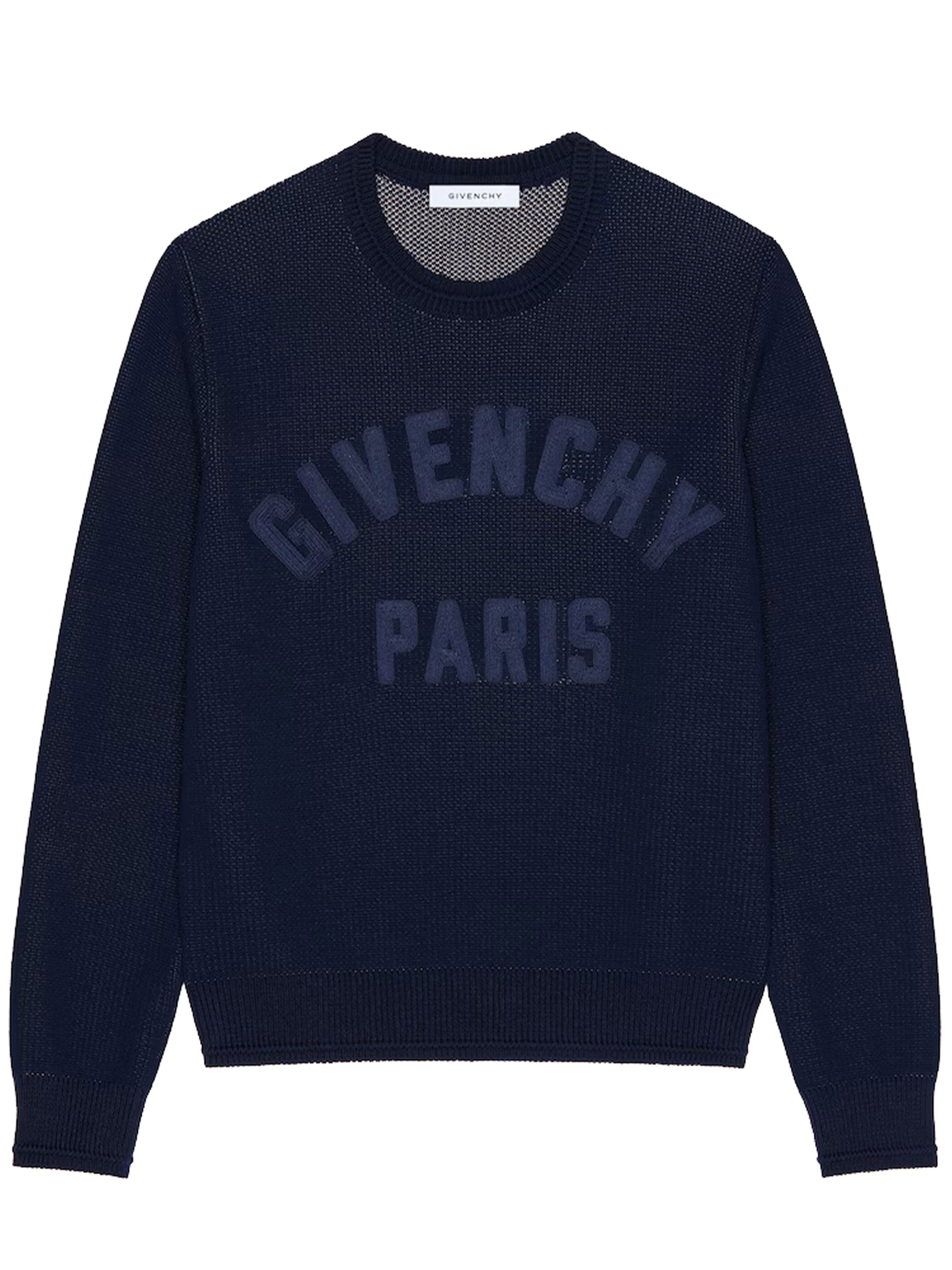 Crewneck Sweater Ottoman Detail Blue Maglia