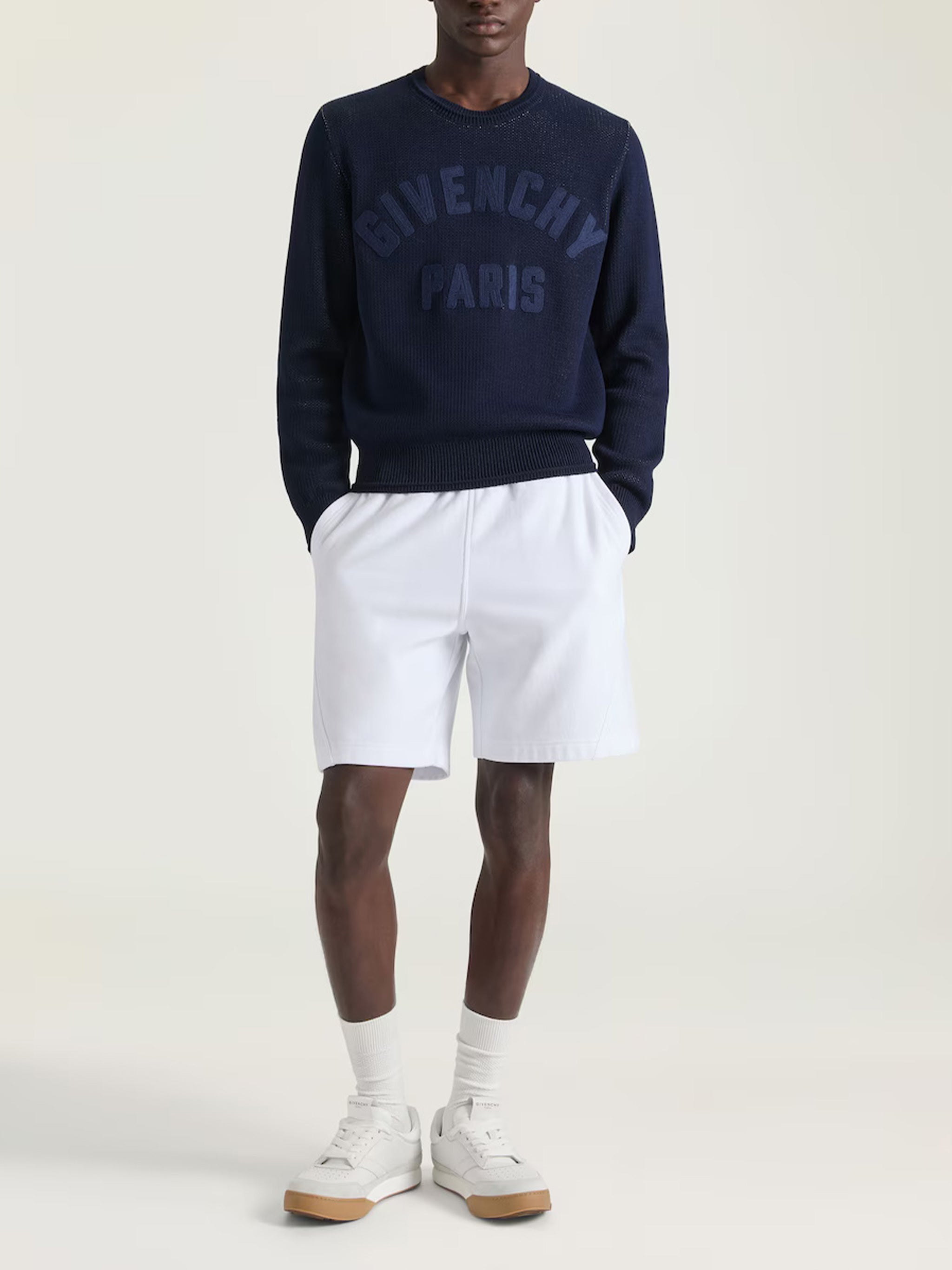 Crewneck Sweater Ottoman Detail Blue Maglia