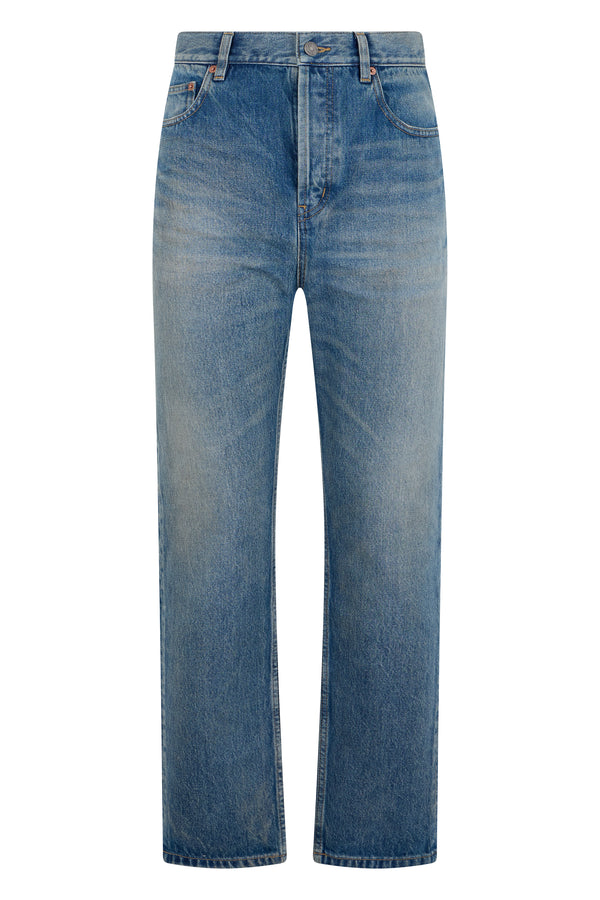 Cropped Denim Jeans Midi Blue Cotton Straight-leg