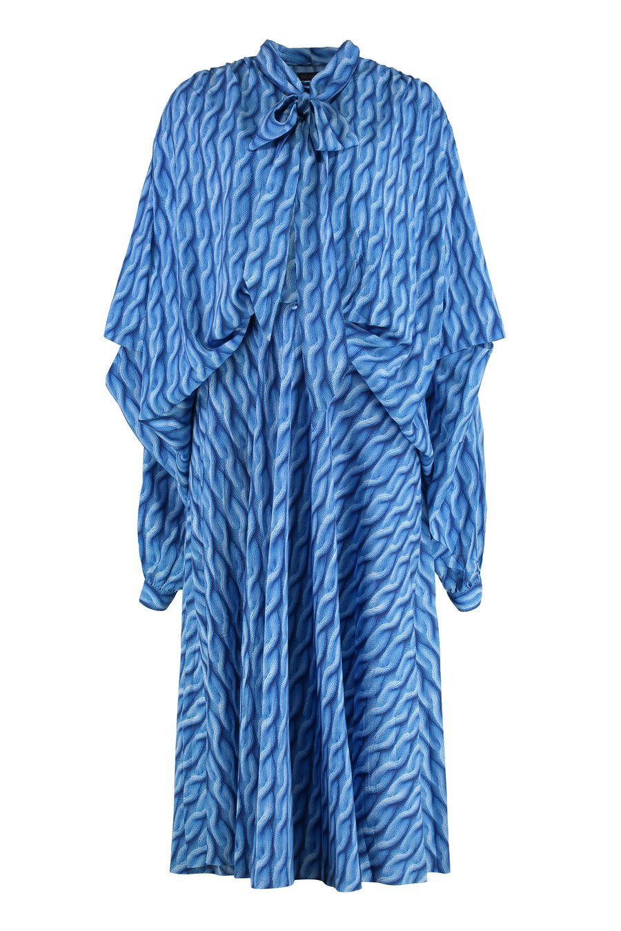 Printed Dress With Bow Fastening Blue Polyester