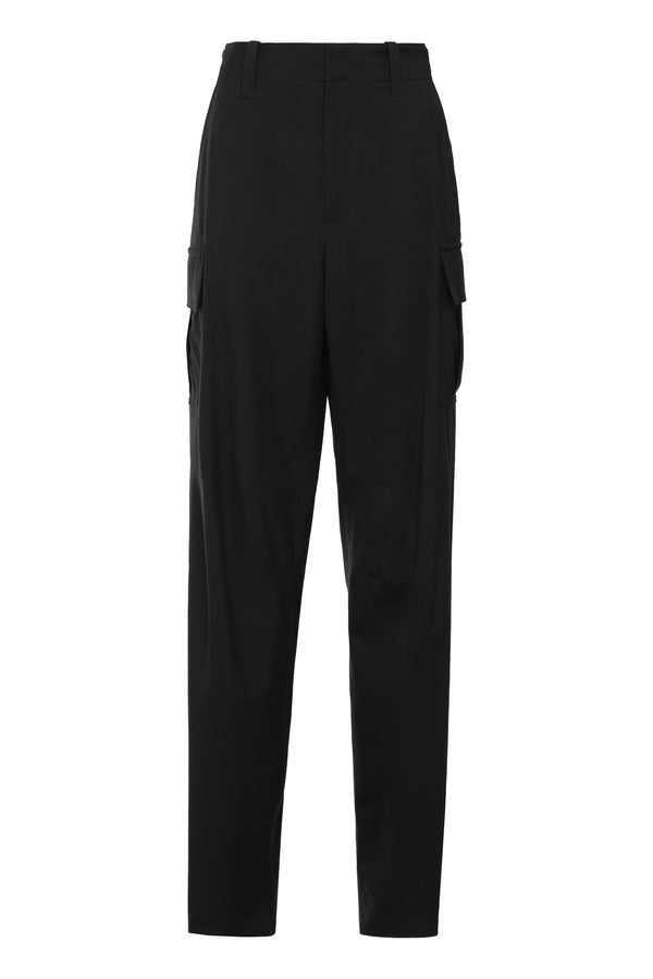 Wool Cargo Trousers Blue Wide-leg