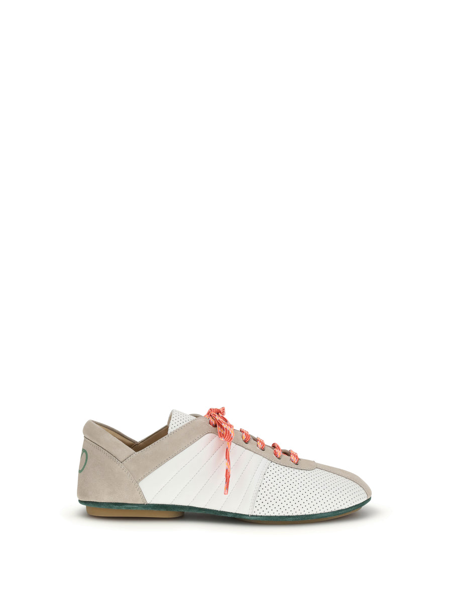 Sneakers Perforated Calf Leather White/white/rock Beige/green Briar/emerald Trainers