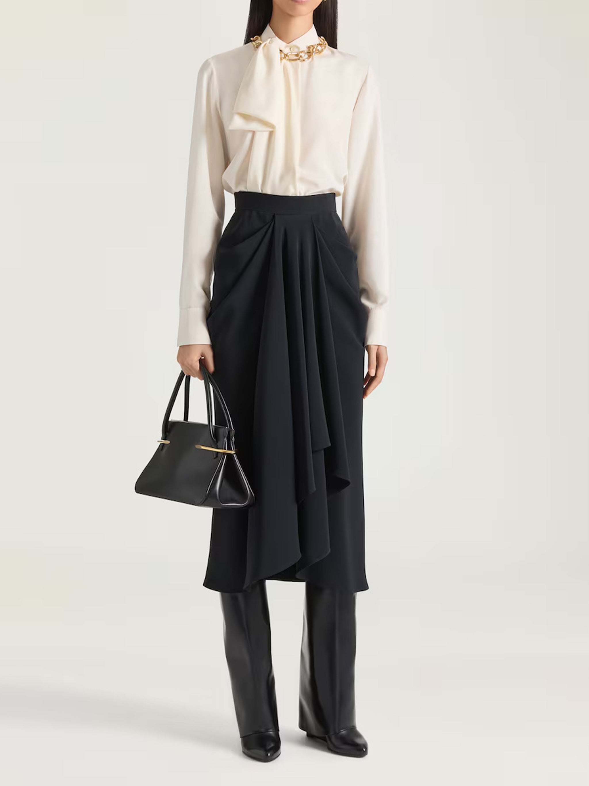 Draped Bow Blouse White Top