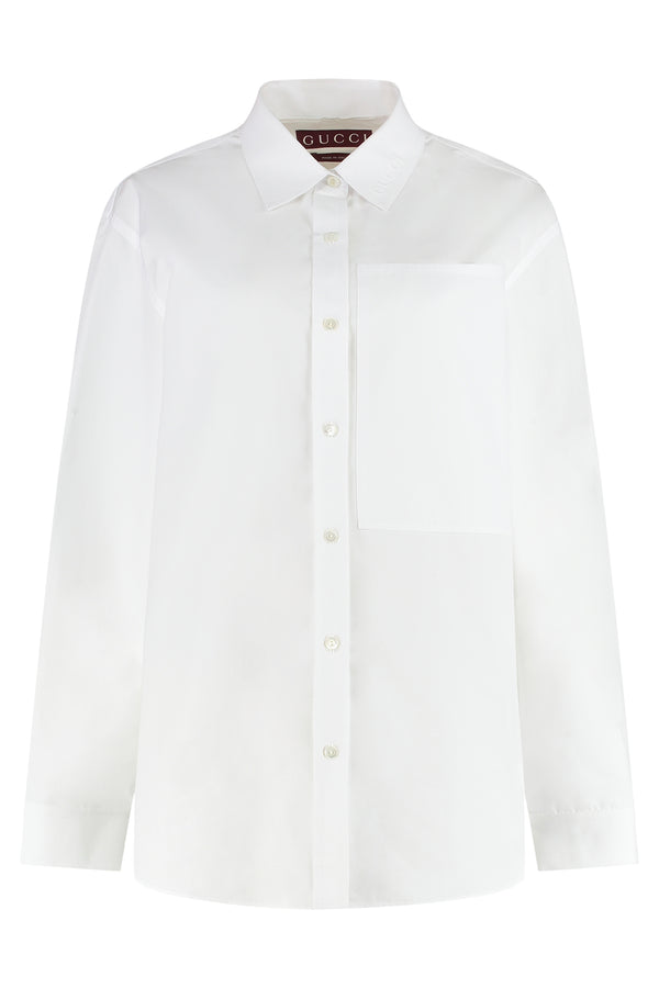 Cotton Poplin Shirt With Tie Neck White