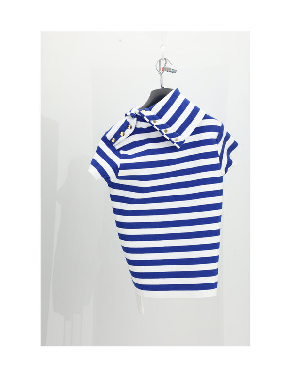 High-Neck Top White-Royal Blue White/royal Cotton Tops