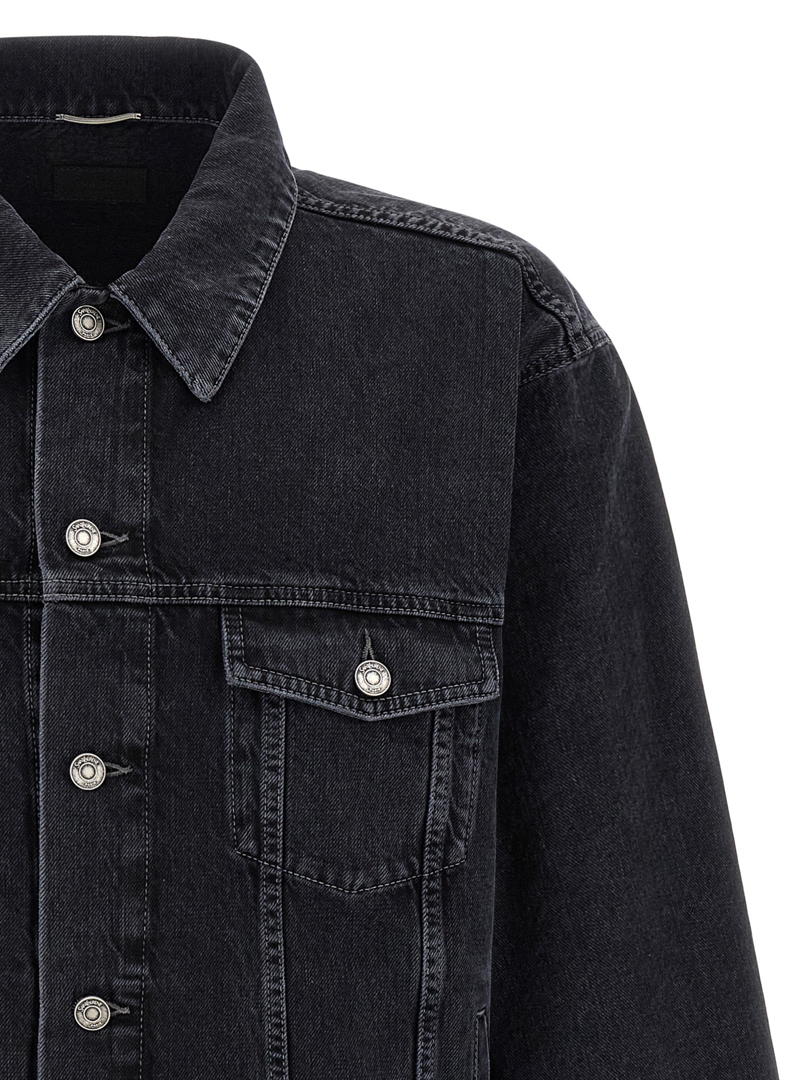 Trucker Jacket Black Cotton Down Jacket, Parka, Casual
