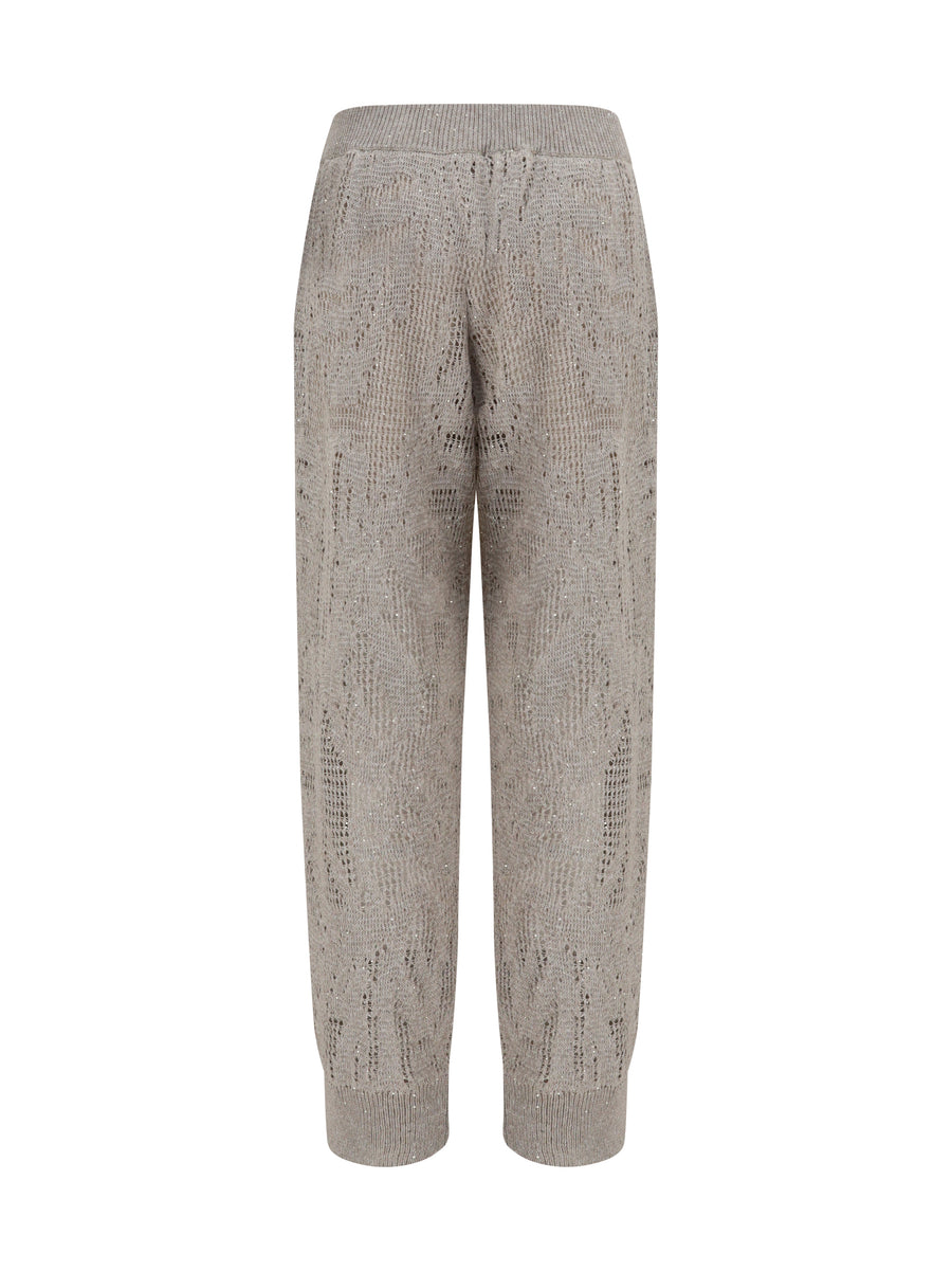 Pants Track Dazzling Water Lillies Beige Linen Cool Trousers