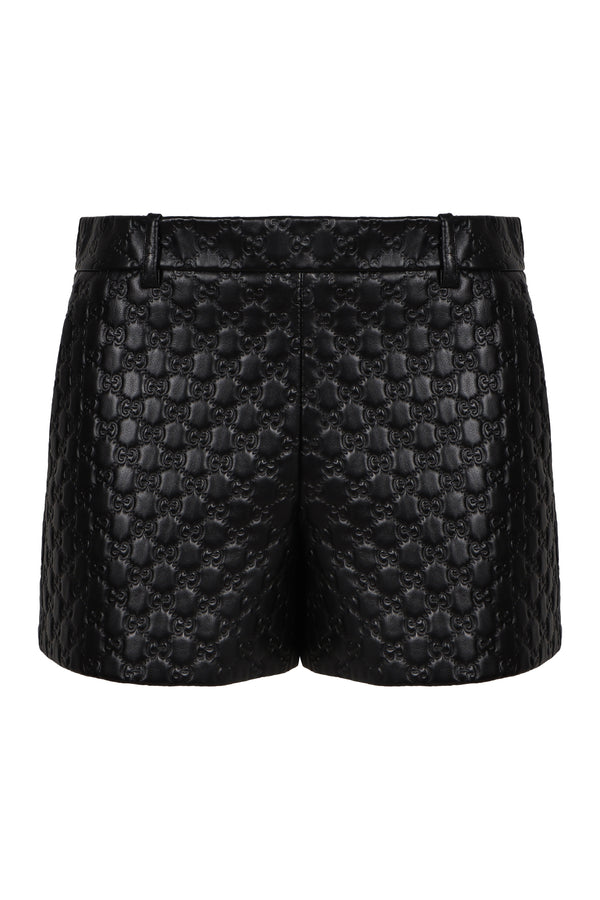 Leather High-Waist Embossed Shorts Black