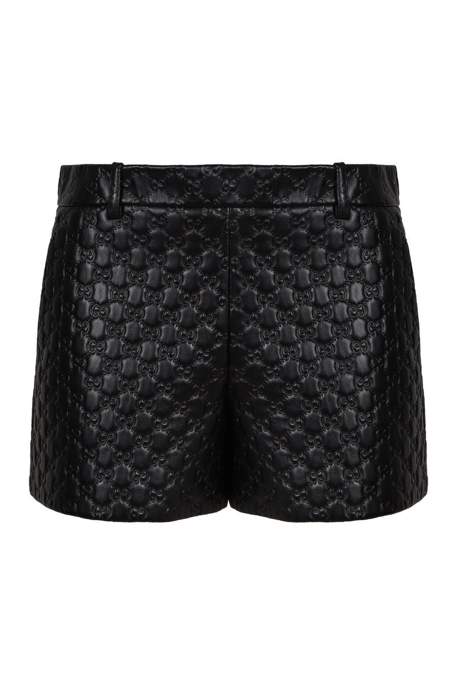 Leather High-Waist Embossed Shorts Black