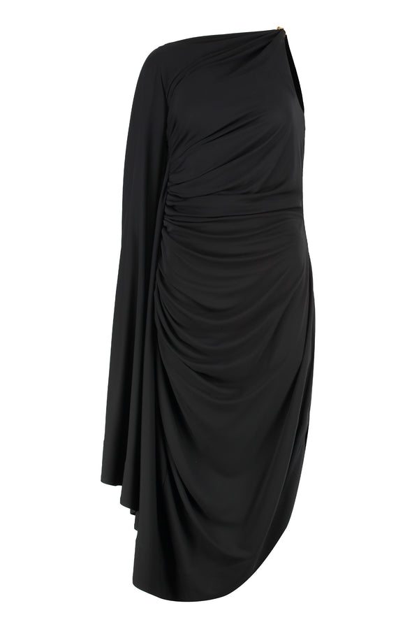 Draped One-Shoulder Dress Black Viscose