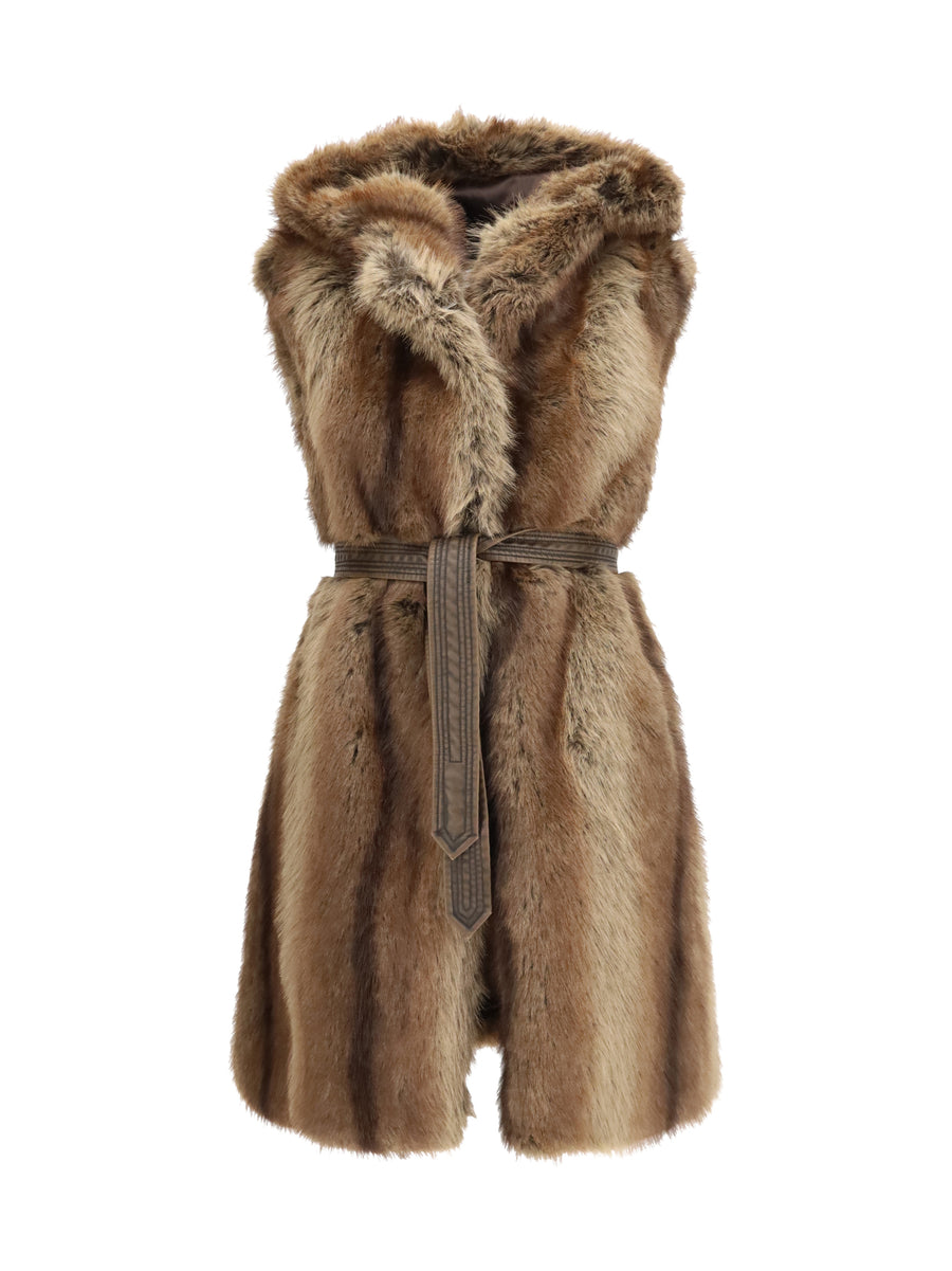 Galearis Faux Fur Hooded Vest Beige-gallinaccio Polyester Furs