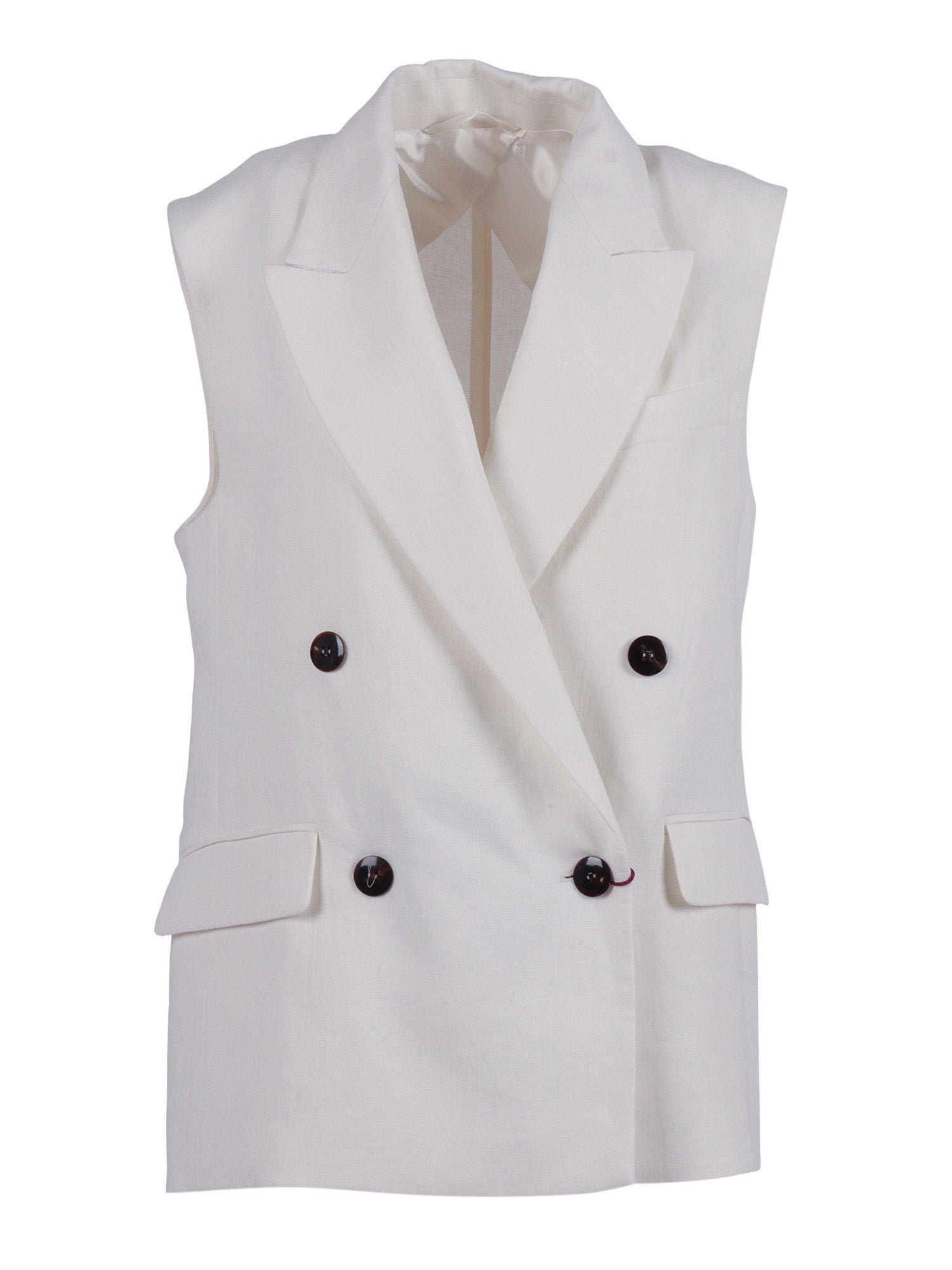 Vest Beige Linen Lining Viscose Cupro Jacket