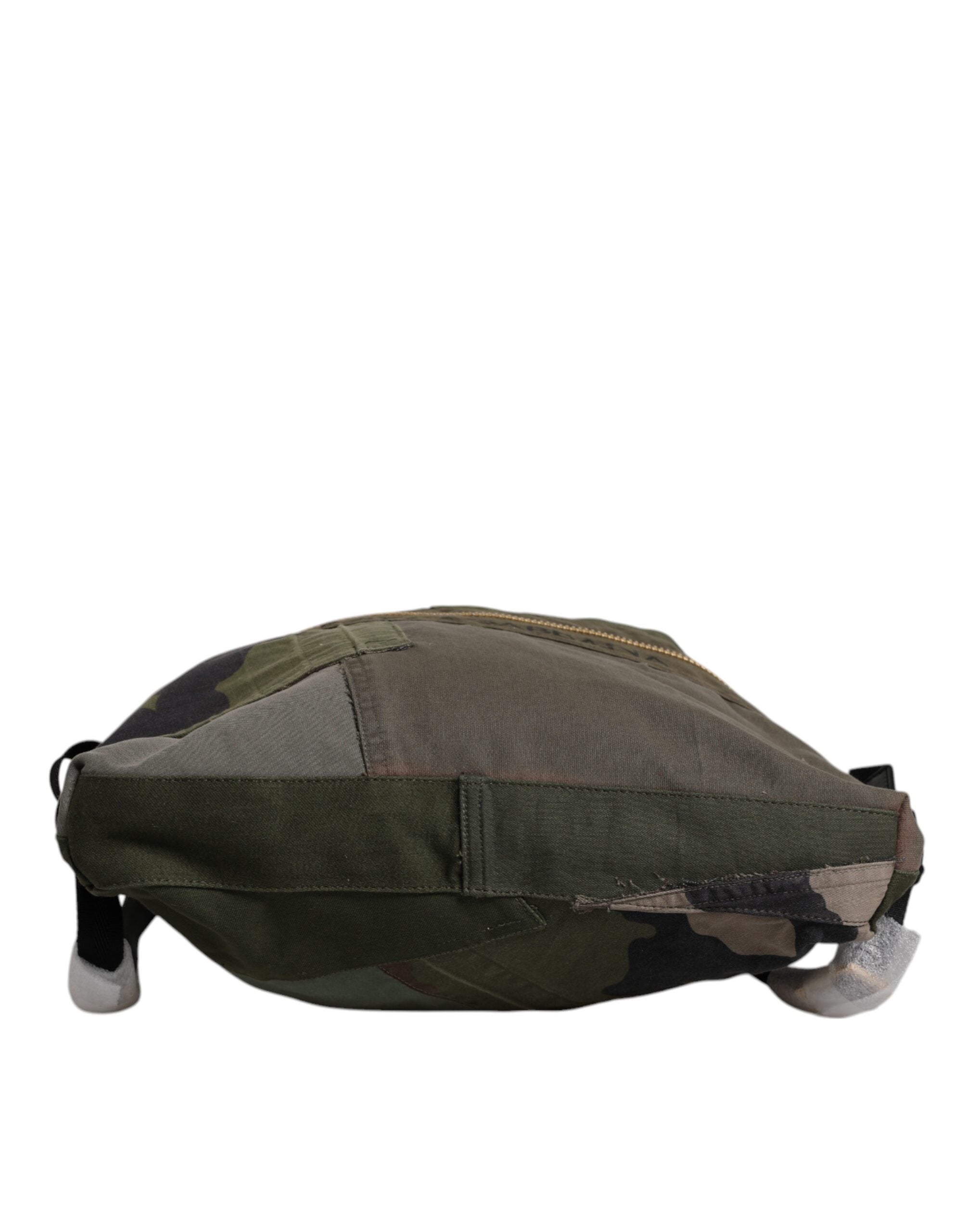 Military Green Patchwork Rucksack Backpack Bag Cotton Nylon Calfskin