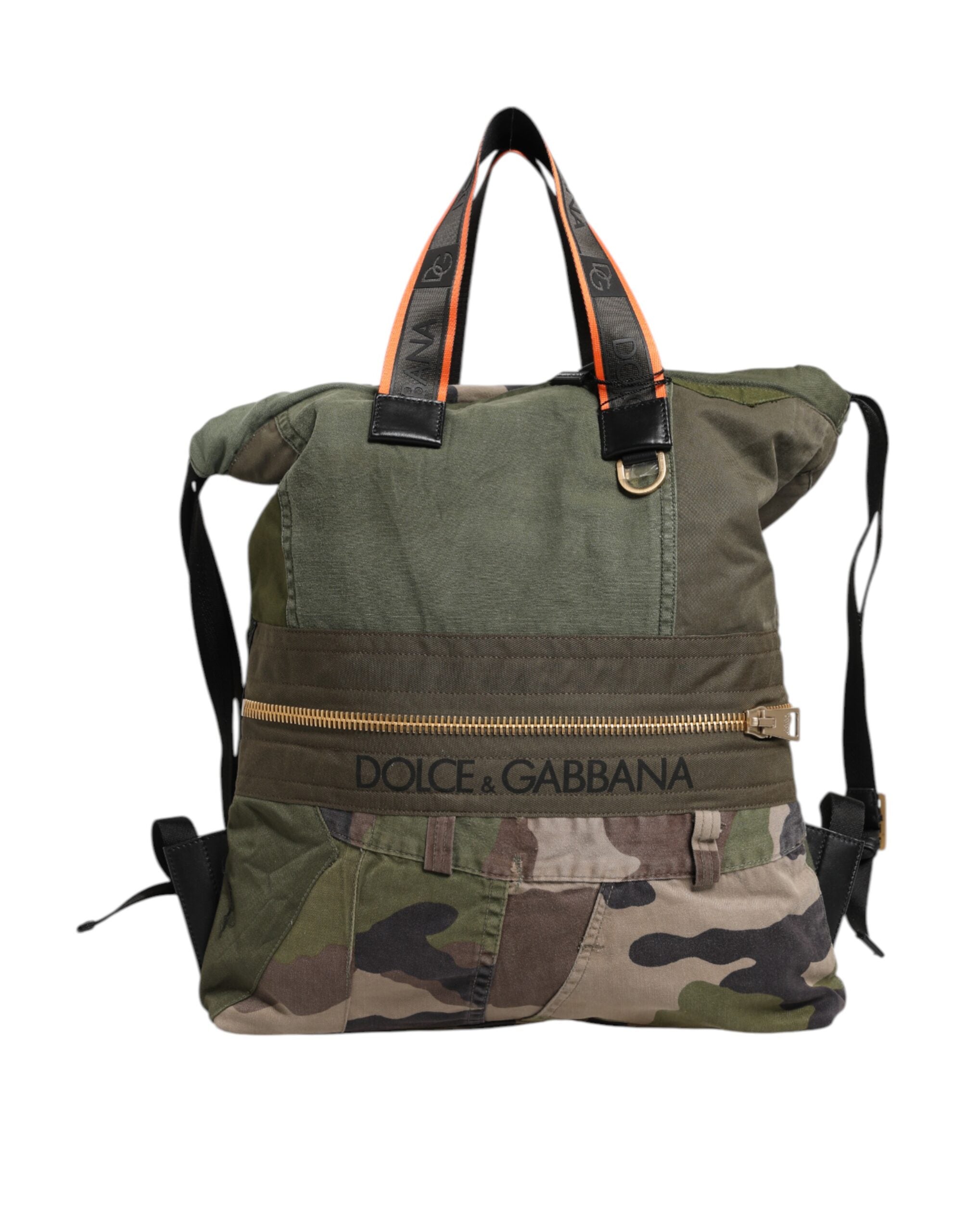 Military Green Patchwork Rucksack Backpack Bag Cotton Nylon Calfskin