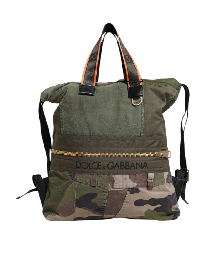 Military Green Patchwork Rucksack Backpack Bag Cotton Nylon Calfskin