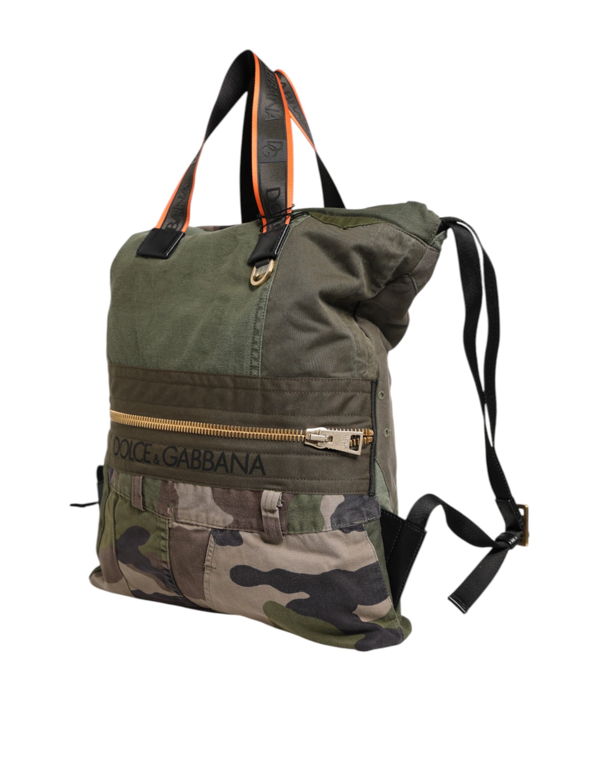 Military Green Patchwork Rucksack Backpack Bag Cotton Nylon Calfskin