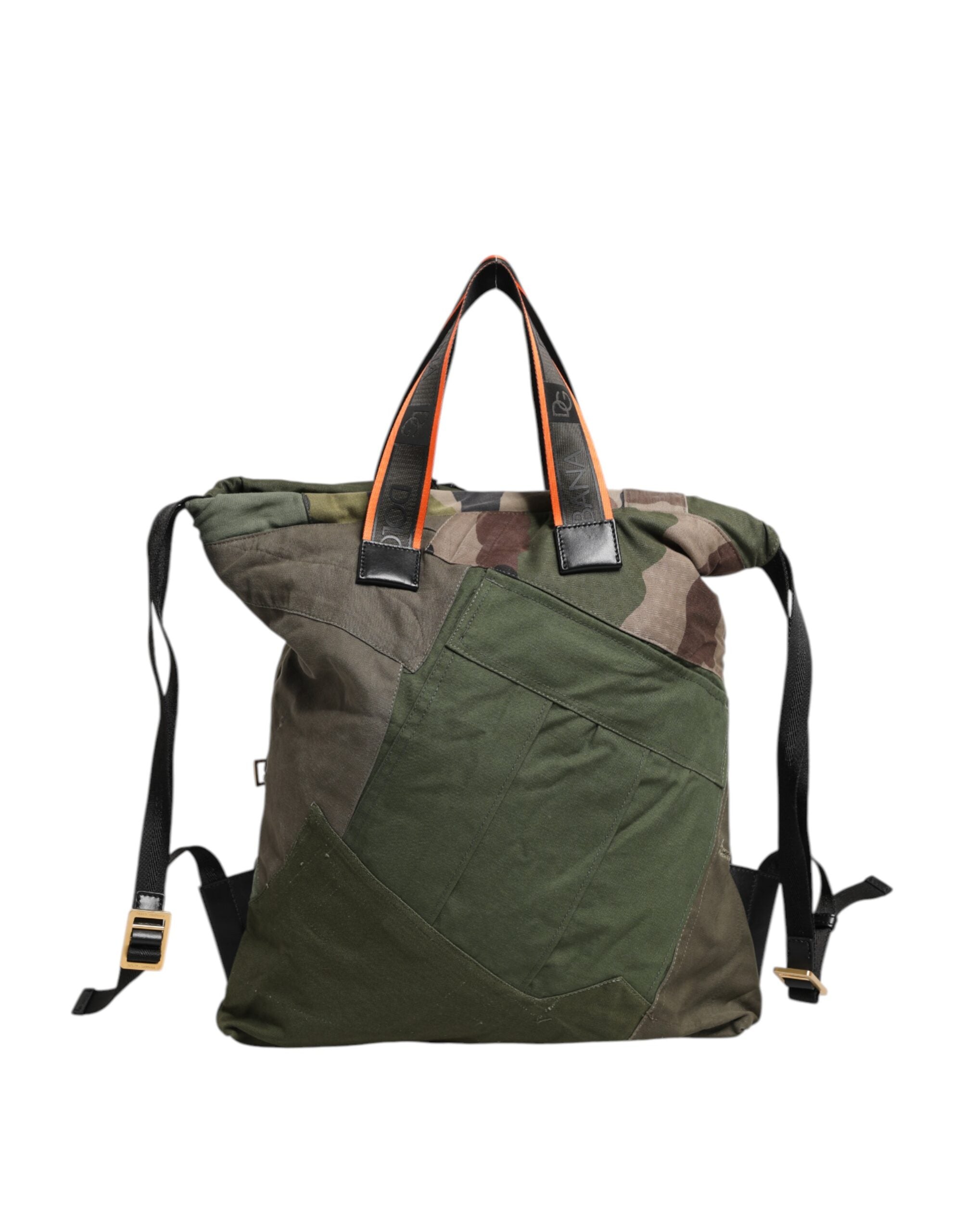 Military Green Patchwork Rucksack Backpack Bag Cotton Nylon Calfskin