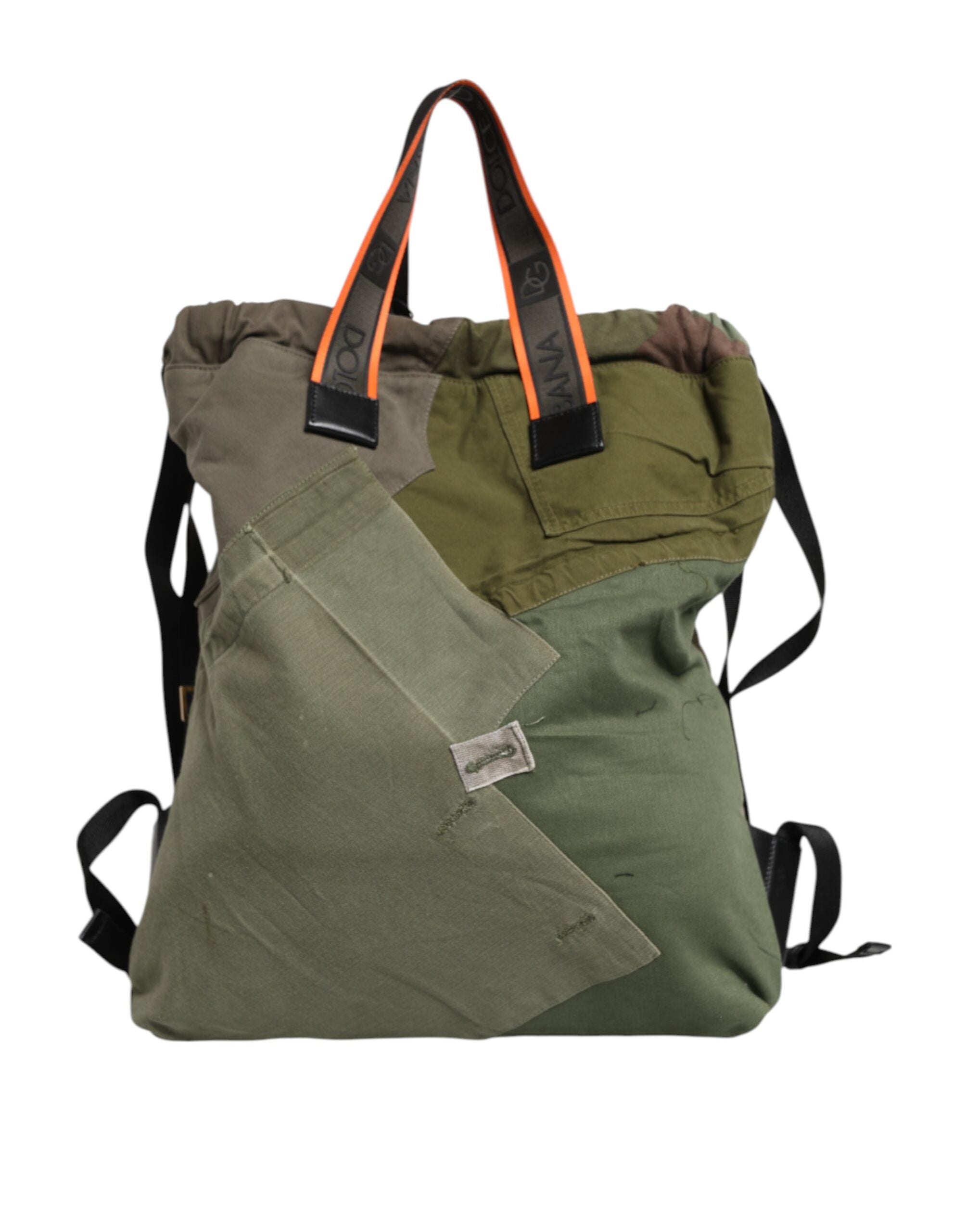 Military Green Patchwork Rucksack Backpack Bag Cotton Nylon Calfskin