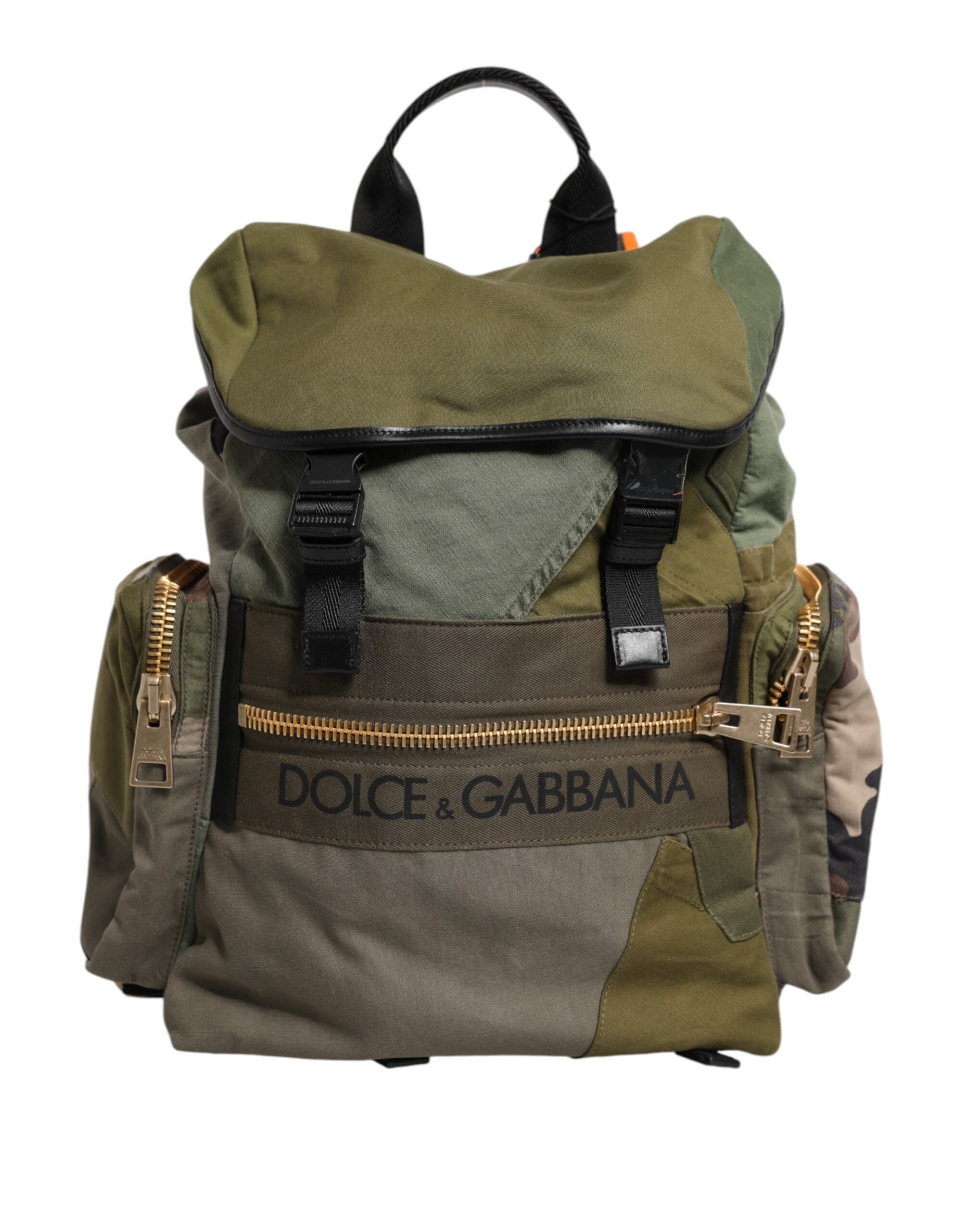 Military Green Patchwork Rucksack Backpack Bag Cotton Nylon Calfskin